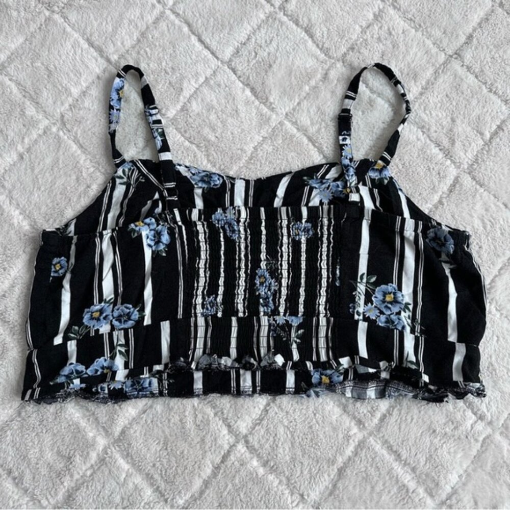Torrid | Black Floral Stripe Culotte Crop Spaghetti Strap Tank | Size 3X - Picture 3 of 10